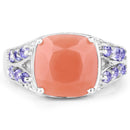 3.97 Carat Genuine Peach Moonstone and Tanzanite .925 Sterling Silver Ring-3