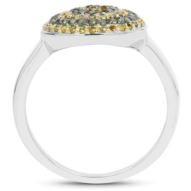 0.39 Carat Genuine Green Diamond and Yellow Diamond .925 Sterling Silver Ring - 0