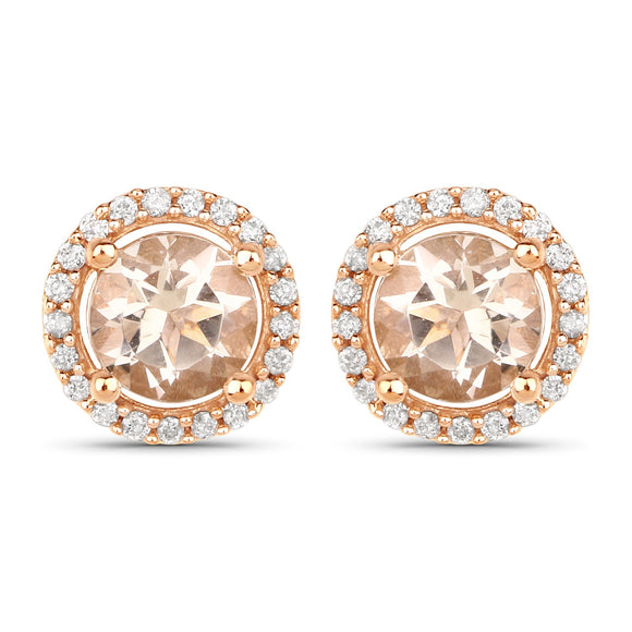 0.93 Carat Genuine Morganite and White Diamond 14K Rose Gold Earrings