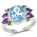 4.00 Carat Genuine Swiss Blue Topaz, Chrome Diopside & Amethyst .925 Sterling Silver Ring-1