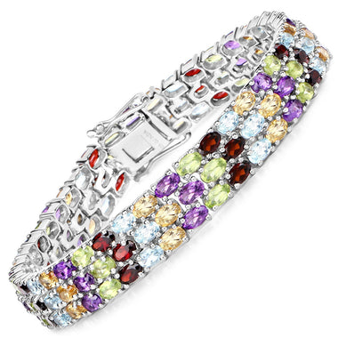 23.74 Carat Genuine Multi Stones .925 Sterling Silver Bracelet - 0