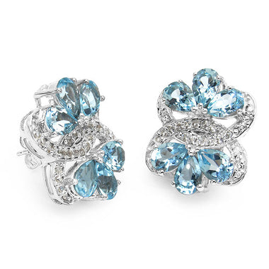 10.26 Carat Genuine Blue Topaz & White Topaz .925 Sterling Silver Earrings - 0