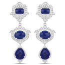 9.37 Carat Genuine Lapis and White Topaz .925 Sterling Silver Earrings-1