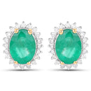 2.66 Carat Genuine Zambian Emerald and White Diamond 14K Yellow Gold Earrings-1