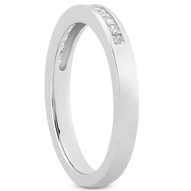 14k White Gold Channel Set Princess Diamond Wedding Ring Band - 0