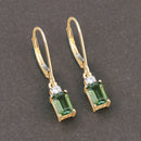 1.28 Carat Genuine Green Tourmaline and White Diamond 14K Yellow Gold Earrings-2