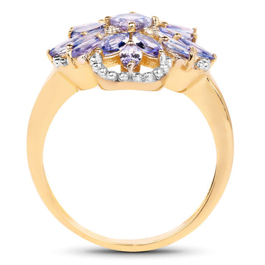 14K Yellow Gold Plated 2.01 Carat Genuine Tanzanite & White Topaz .925 Sterling Silver Ring - 0