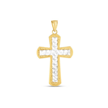 14k Two Tone Gold High Polish Diamond Cut Cross Pendant - 0