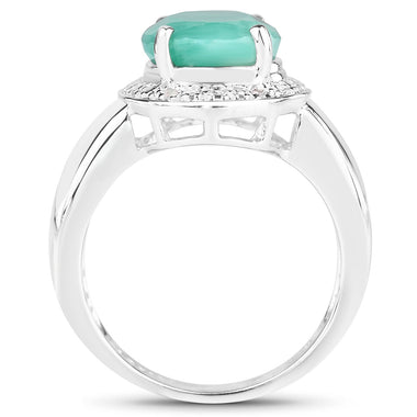 4.72 Carat Genuine Emerald and White Diamond .925 Sterling Silver Ring - 0