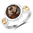 3.56 Carat Genuine Smoky Quartz and Citrine .925 Sterling Silver Ring-1