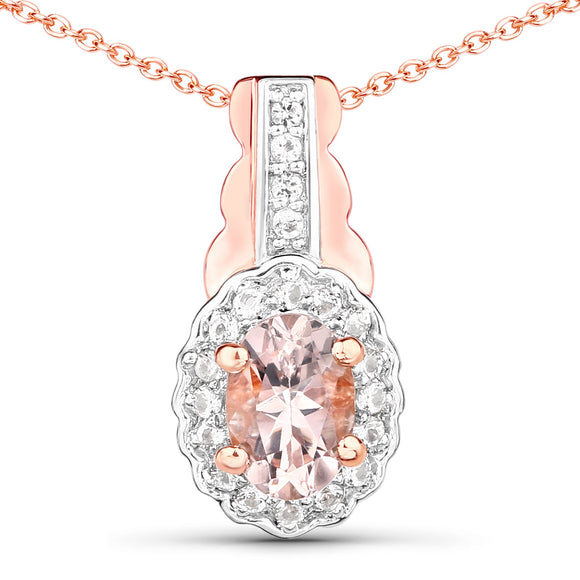 1.98 Carat Genuine Morganite and White Topaz .925 Sterling Silver 3 Piece Jewelry Set (Ring, Earrings, and Pendant w/ Chain)