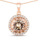 3.61 Carat Genuine Morganite and White Diamond 14K Rose Gold Pendant-1