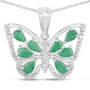 1.91 Carat Genuine Emerald and White Zircon .925 Sterling Silver Pendant-1