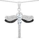 1.86 Carat Genuine Aquamarine and White Zircon .925 Sterling Silver Pendant-1