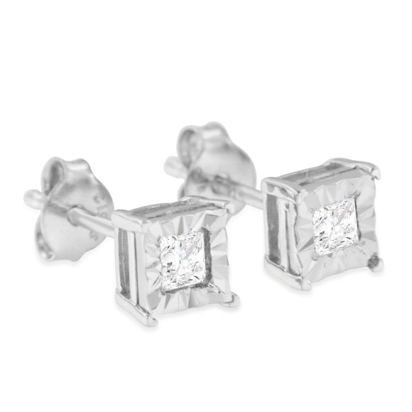 .925 Sterling Silver 1/2 Cttw Miracle Set Princess-cut Diamond Solitaire Stud Earrings (I-J Color, SI1-SI2 Clarity)