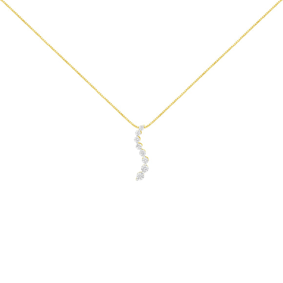14k Yellow Gold 3.0 cttw Baguette and Brilliant Round-Cut Diamond Journey 18" Pendant Necklace (I-J Color, I2-I3 Clarity)