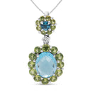 18k White Gold 0.05 Cttw Round Diamond and Blue Topaz and Green Peridot Gemstone Halo Drop 18" Pendant Necklace (F-G Color, VS1-VS2 Clarity)-1