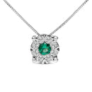 14K White Gold 3.8 MM Green Emerald and 1/3 Cttw Diamond Composite Halo 18" Pendant Necklace (F-G Color, VS2-SI1 Clarity)-1