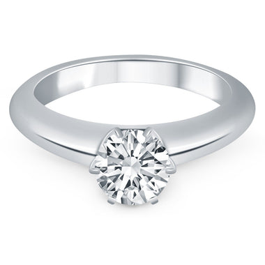 14k White Gold Solitaire Cathedral Engagement Ring - 0
