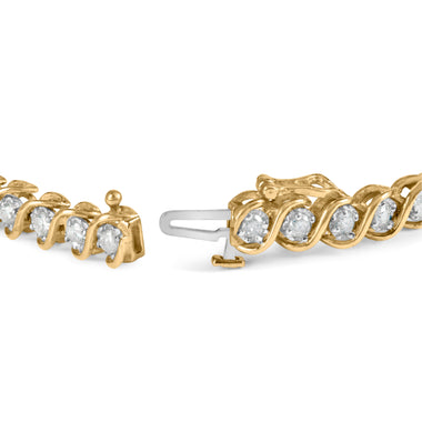 10K Yellow Gold 3 cttw Round-Cut Diamond Spiral Link 7.50" Bracelet (I-J Color, I1-I2 Clarity) - 0