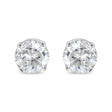 14K White Gold 1.00 Cttw Round Brilliant-Cut Near Colorless Diamond Classic 4-Prong Stud Earrings (H-I Color, I1-I2 Clarity)