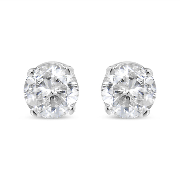 14K White Gold 1/3 Cttw Round Brilliant-Cut Near Colorless Diamond Classic 4-Prong Stud Earrings (J-K Color, I1-I2 Clarity)