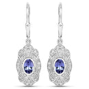 1.12 Carat Genuine Tanzanite and White Topaz .925 Sterling Silver Earrings-1