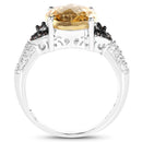 4.65 Carat Genuine Citrine, Champagne Diamond & White Diamond .925 Sterling Silver Ring-2