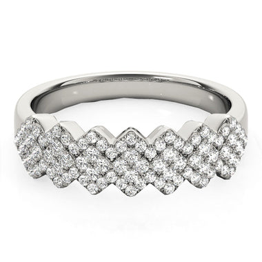 Diamond Studded Wide Multi-Diagonal Pattern Ring in 14k White Gold (5/8 cttw) - 0