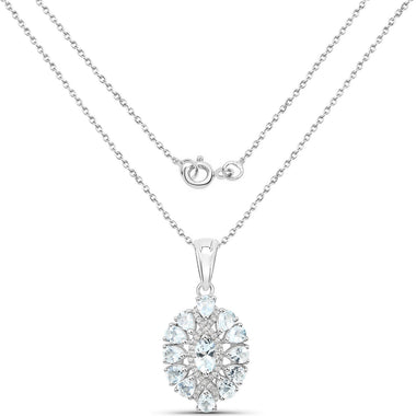 1.89 Carat Genuine Aquamarine and White Topaz .925 Sterling Silver Pendant - 0