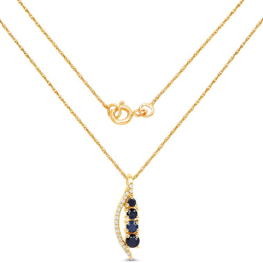 0.40 Carat Genuine Blue Sapphire and White Diamond 14K Yellow Gold Pendant - 0