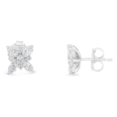 14K White Gold Marquise Diamond Flower Stud Earring (1.00 cttw, H-I Color, SI1-SI2 Clarity) - 0