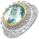 Two Tone Plated 5.01 Carat Genuine Blue Topaz & White Topaz .925 Sterling Silver Ring-1