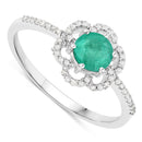 0.55 Carat Genuine Zambian Emerald and White Diamond 14K White Gold Ring-2