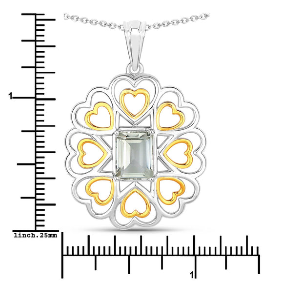 2.10 Carat Genuine Green Amethyst .925 Sterling Silver Pendant