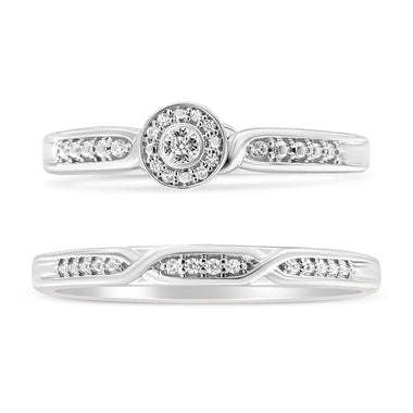 .925 Sterling Silver Diamond Accent Frame Twist Shank Bridal Set Ring and Band (I-J Color, I3 Clarity) - Size 7 - 0