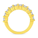 14K Yellow Gold Plated .925 Sterling Silver 2.0 Cttw Round Brilliant Cut Diamond 10 Stone Anniversary Band Ring (J-K Color, I1-I2 Clarity) - Size 7-4