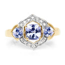 14K Yellow Gold Plated 1.58 Carat Genuine Tanzanite and White Topaz .925 Sterling Silver Ring-4