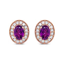 14K Rose Gold 7x5mm Oval Cut Garnet and 3/8 Cttw Round Diamond Halo Stud Earrings (G-H Color, SI1-SI2 Clarity)-2