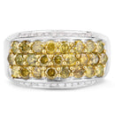 1.91 Carat Genuine Yellow Diamond and White Diamond .925 Sterling Silver Ring-3