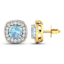1.95 Carat Genuine Aquamarine and White Diamond 14K Yellow Gold Earrings-2