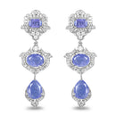 7.73 Carat Genuine Tanzanite and White Topaz .925 Sterling Silver Earrings-1