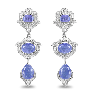 7.73 Carat Genuine Tanzanite and White Topaz .925 Sterling Silver Earrings