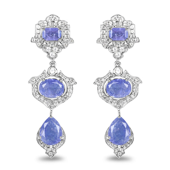 7.73 Carat Genuine Tanzanite and White Topaz .925 Sterling Silver Earrings