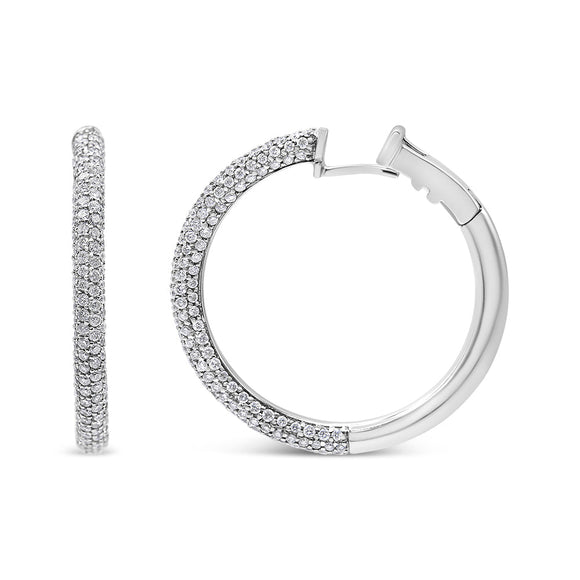 18K White Gold 2 1/3 Cttw Pave Set Diamond Semi Eternity Leverback Hoop Earrings (F-G Color, VS1-VS2 Clarity)