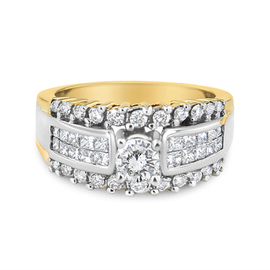 14K Yellow and White Gold 1 1/2 Cttw Round and Princess-Cut Diamond Band Ring (H-I Color, SI2-I Clarity)