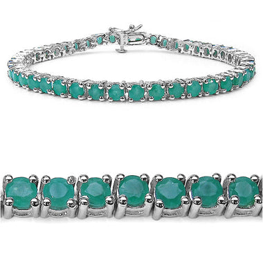 7.48 Carat Genuine Emerald .925 Sterling Silver Bracelet - 0