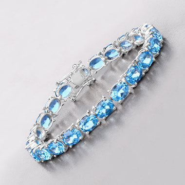 35.20 Carat Genuine Swiss Blue Topaz .925 Sterling Silver Bracelet - 0