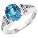 2.72 Carat Genuine London Blue Topaz and Blue Diamond .925 Sterling Silver Ring-1