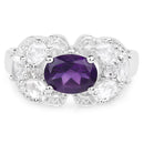 2.75 Carat Genuine Amethyst and White Zircon .925 Sterling Silver Ring-3